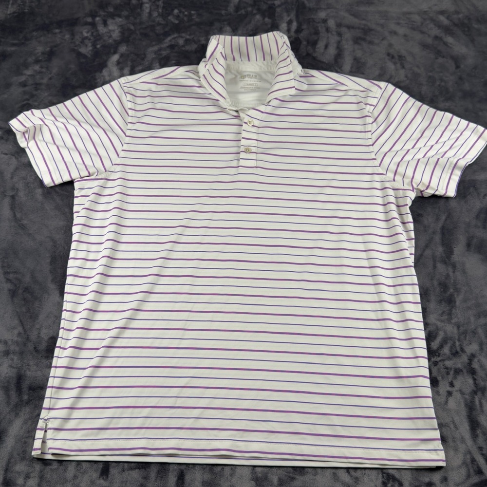 Rule 18 Performance‎ Polo Mens XL White Purple Striped Short Sleeve Golf Shirt